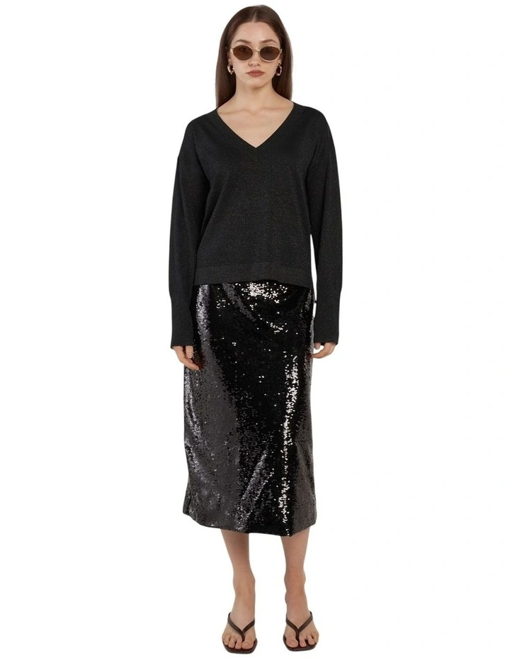 Monroe Sequin Pencil Skirt in Black image 4