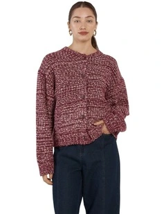 Quinn Boucle Bomber Knit in Burgundy/White