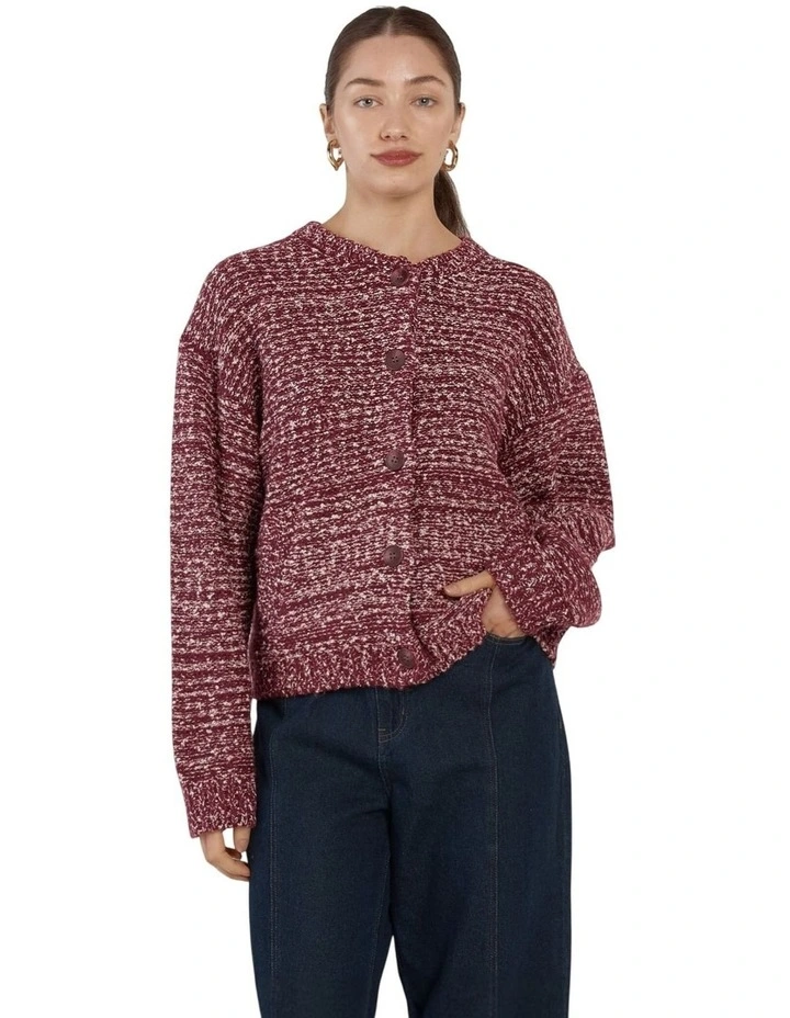 Quinn Boucle Bomber Knit in Burgundy/White image 1