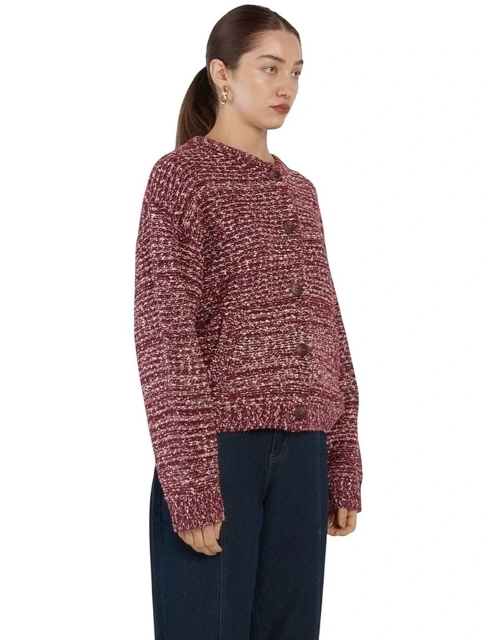 Quinn Boucle Bomber Knit in Burgundy/White image 3