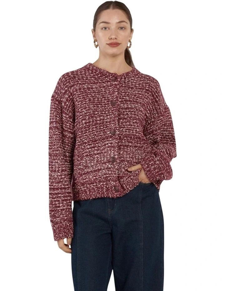 Quinn Boucle Bomber Knit in Burgundy/White image 4