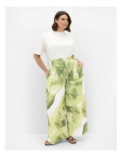 Plus Size Elisa Matcha Print Wide Leg Pant in Ivory