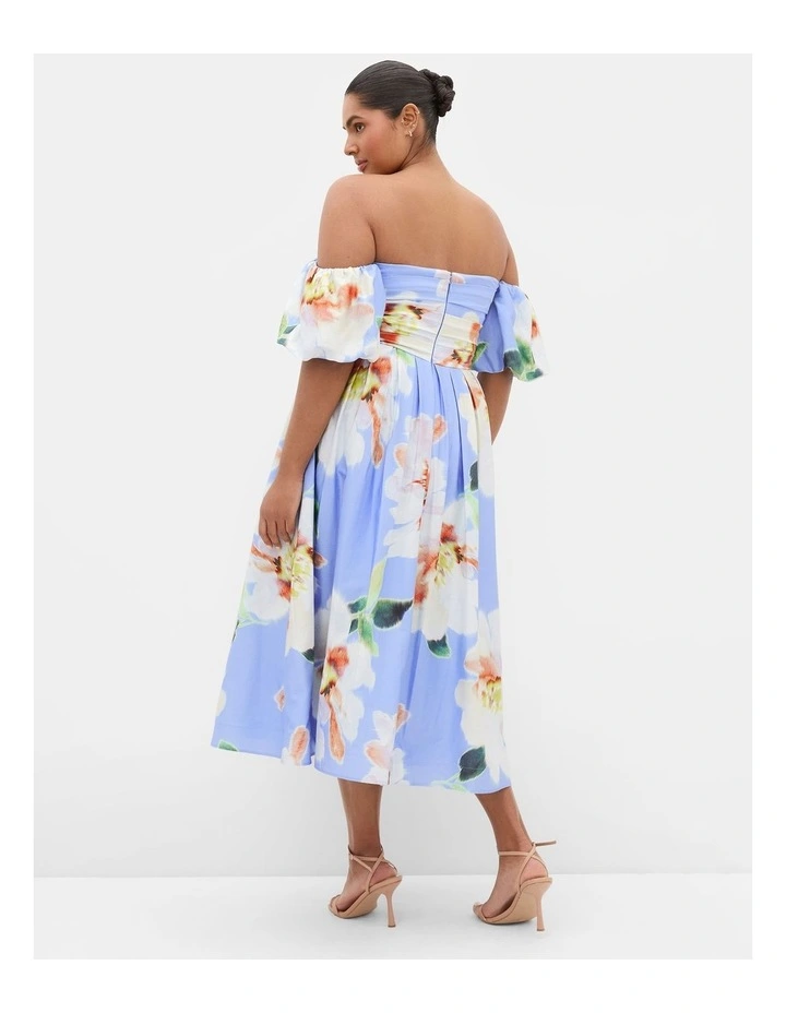 Plus Size Rosalee Floral Print Puff Sleeve Midi Dress in Sky Blue image 2