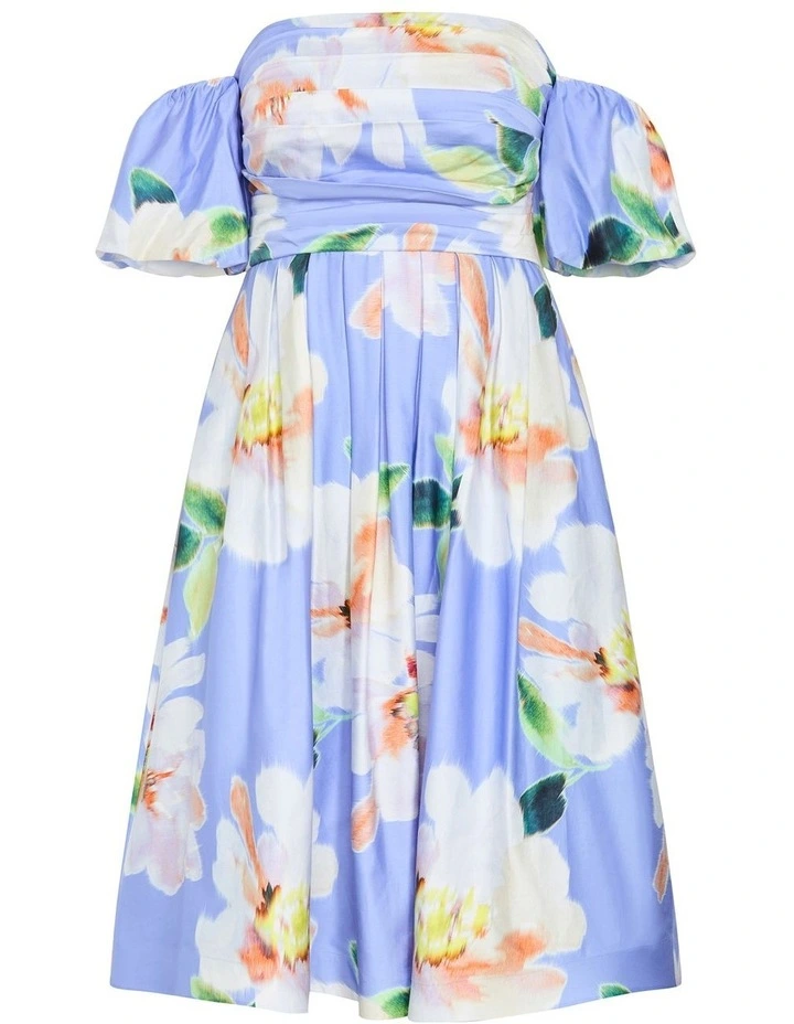 Plus Size Rosalee Floral Print Puff Sleeve Midi Dress in Sky Blue image 3