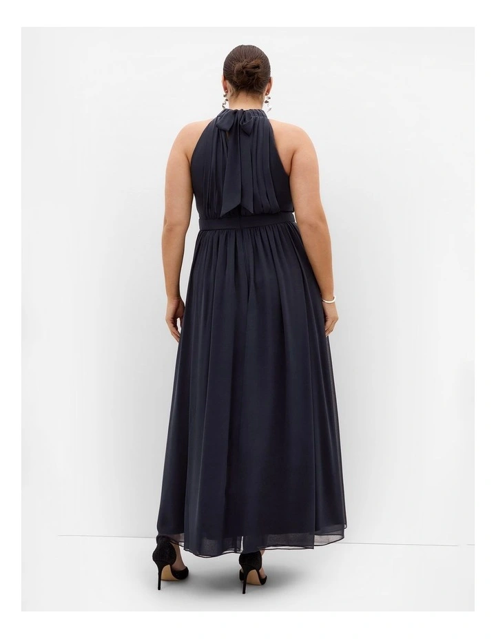 Plus Size Lucy Halter Pleat Front Maxi Dress in Navy image 2