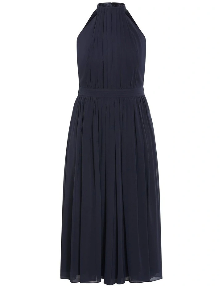 Plus Size Lucy Halter Pleat Front Maxi Dress in Navy image 3