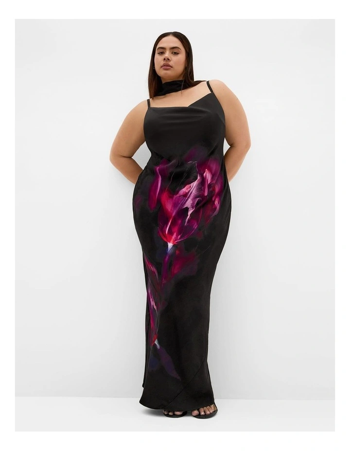 Plus Size Sadie Vivid Print Slip Dress in Black image 1
