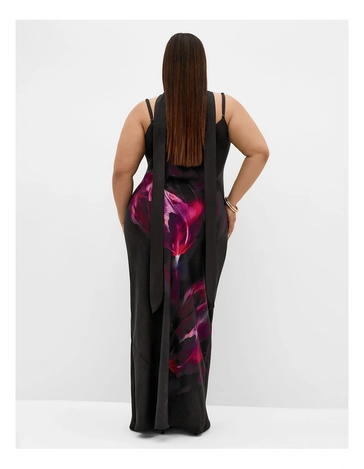 Plus Size Sadie Vivid Print Slip Dress in Black image 2