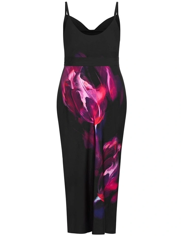 Plus Size Sadie Vivid Print Slip Dress in Black image 3