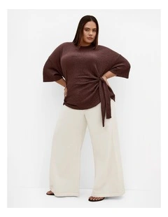 Plus Size Zoie Elbow Sleeve Side Tie Top in Chocolate