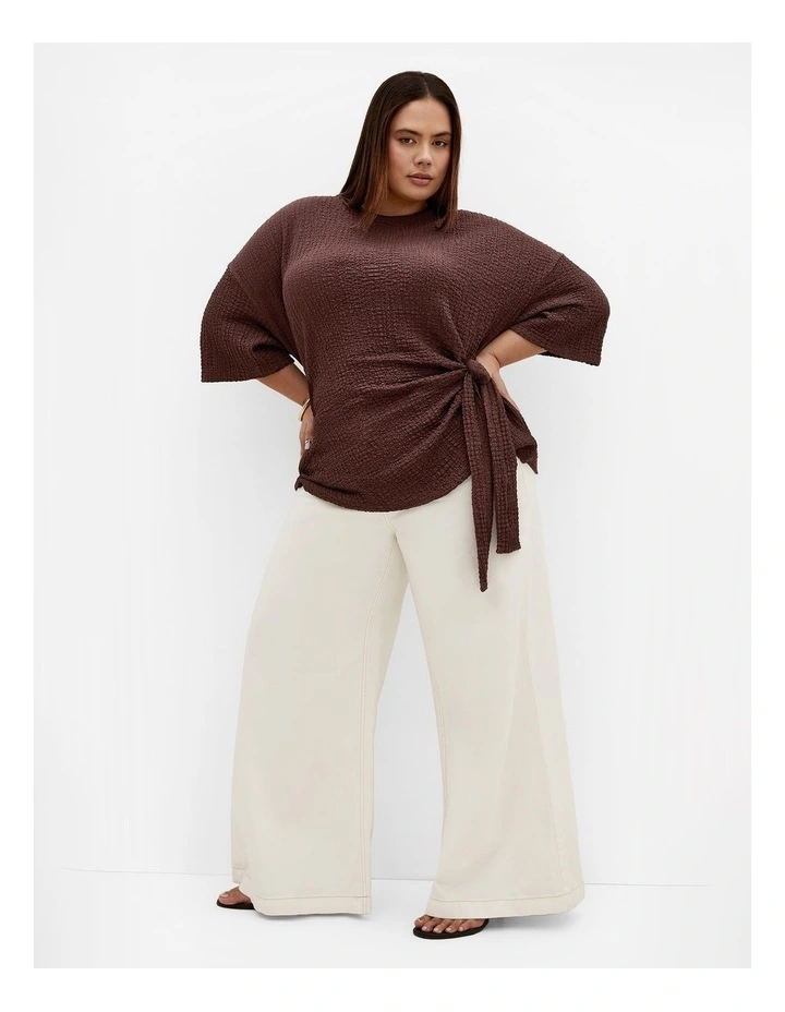 Plus Size Zoie Elbow Sleeve Side Tie Top in Chocolate image 1