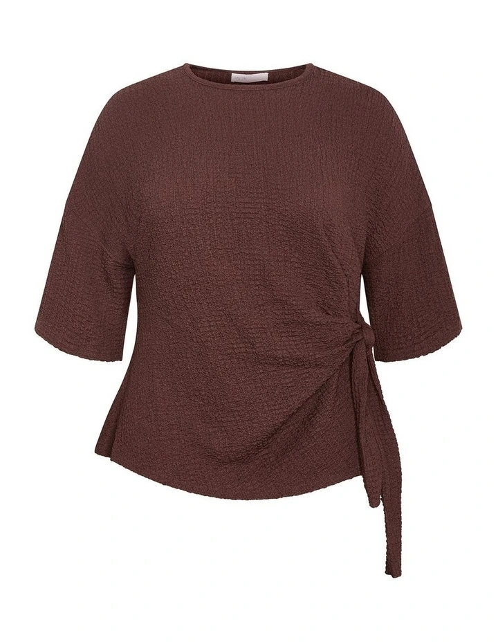 Plus Size Zoie Elbow Sleeve Side Tie Top in Chocolate image 3