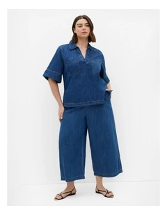 Plus Size Tiana Pocket Cotton Denim Top in Light Wash