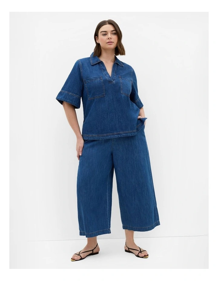 Plus Size Tiana Pocket Cotton Denim Top in Light Wash image 1