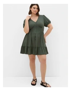Plus Size Elsie Short Sleeve Mini Dress in Khaki