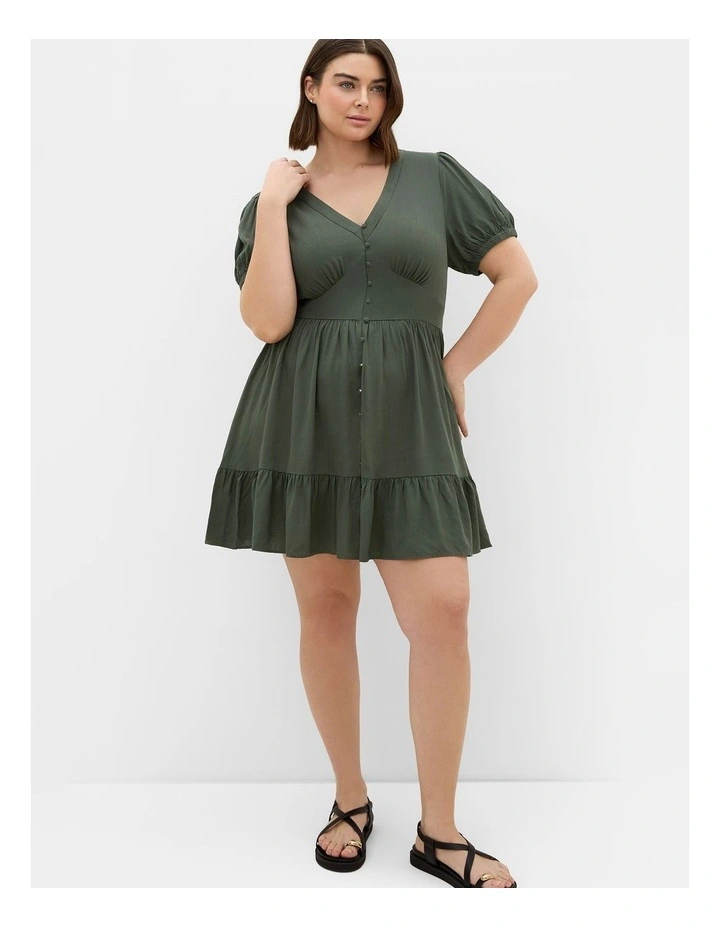 Plus Size Elsie Short Sleeve Mini Dress in Khaki image 1