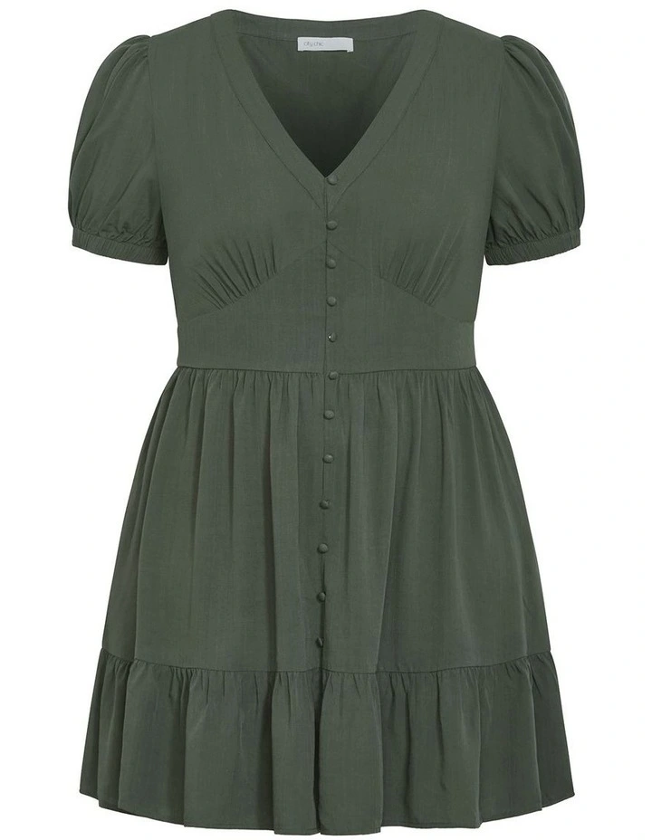 Plus Size Elsie Short Sleeve Mini Dress in Khaki image 3