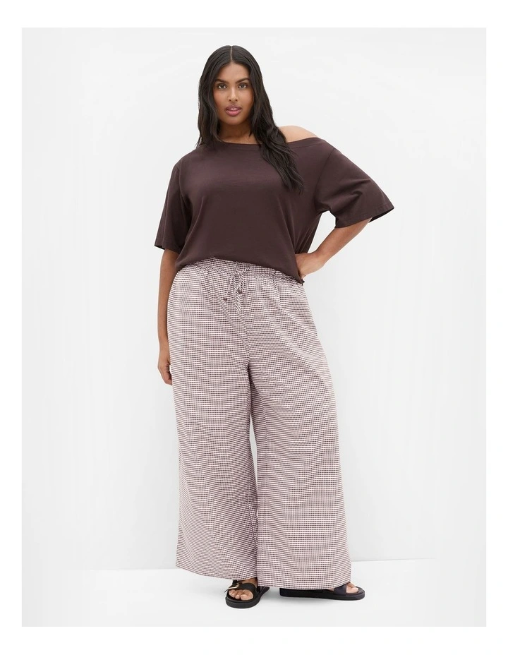 Plus Size Gingham Check Cotton Wide Leg Pant in Chocolate image 1