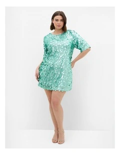 Plus Size Adorn Sequin Mini Dress in Seafoam