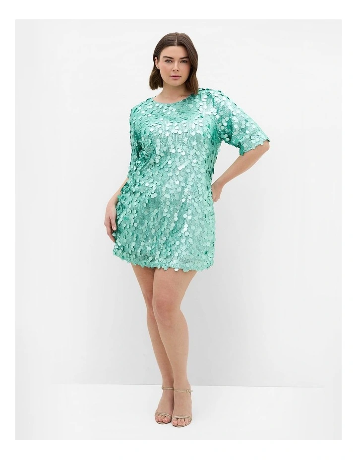 Plus Size Adorn Sequin Mini Dress in Seafoam image 1