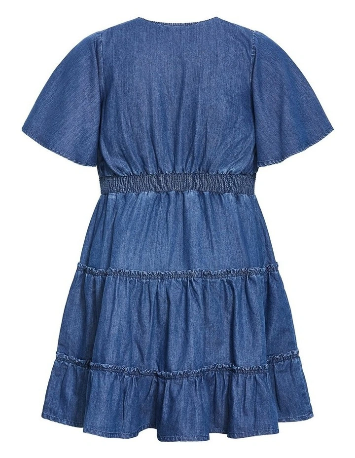 Plus Size May Tiered Denim Mini Dress in Mid Wash image 4