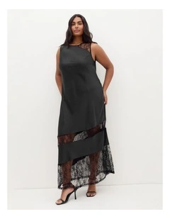Plus Size Alissa Lace Trim Slip Maxi Dress in Black