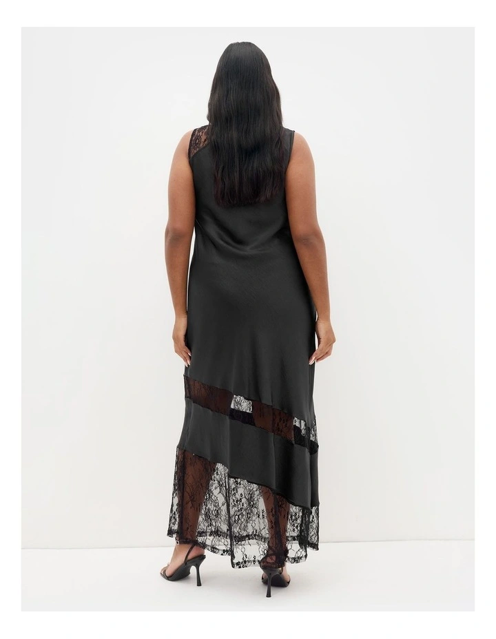 Plus Size Alissa Lace Trim Slip Maxi Dress in Black image 2