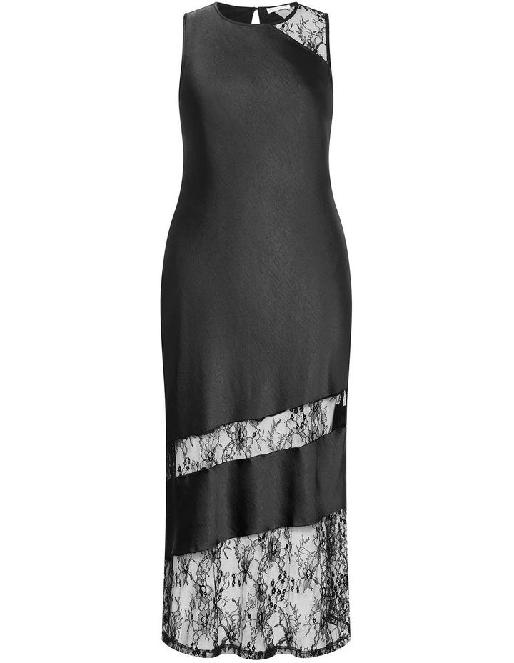 Plus Size Alissa Lace Trim Slip Maxi Dress in Black image 3