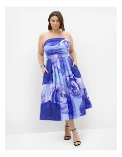 Plus Size Rosa Flora Print Sleeveless Midi Dress in Periwinkle