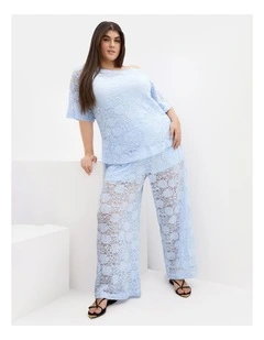Plus Size Nylah Off Shoulder Lace Top in Sky Blue