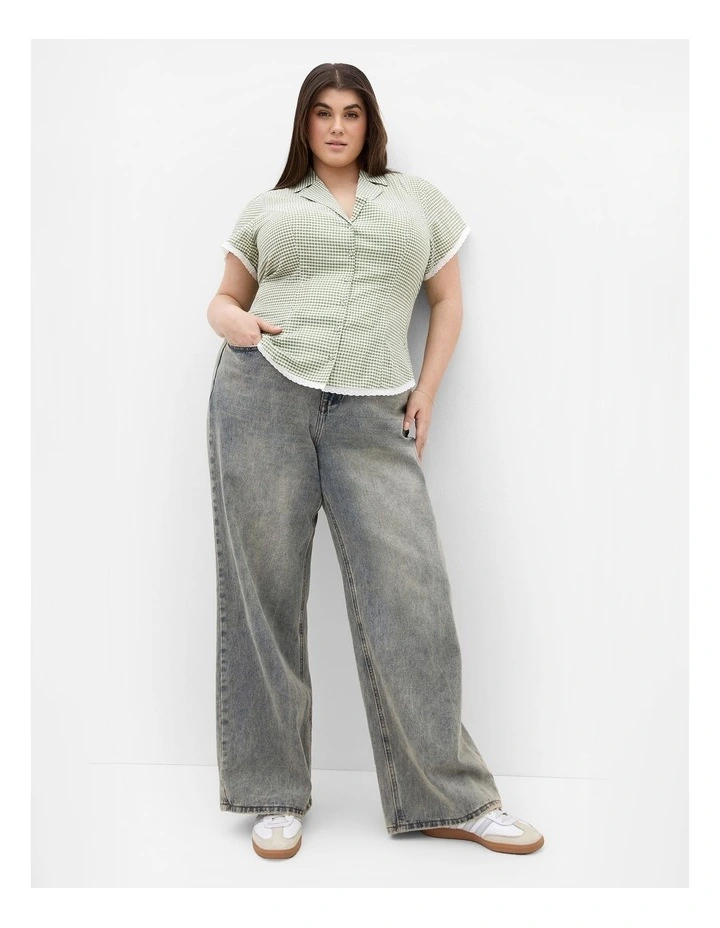 Plus Size Eliza Gingham Shirt in Soft Sage image 1