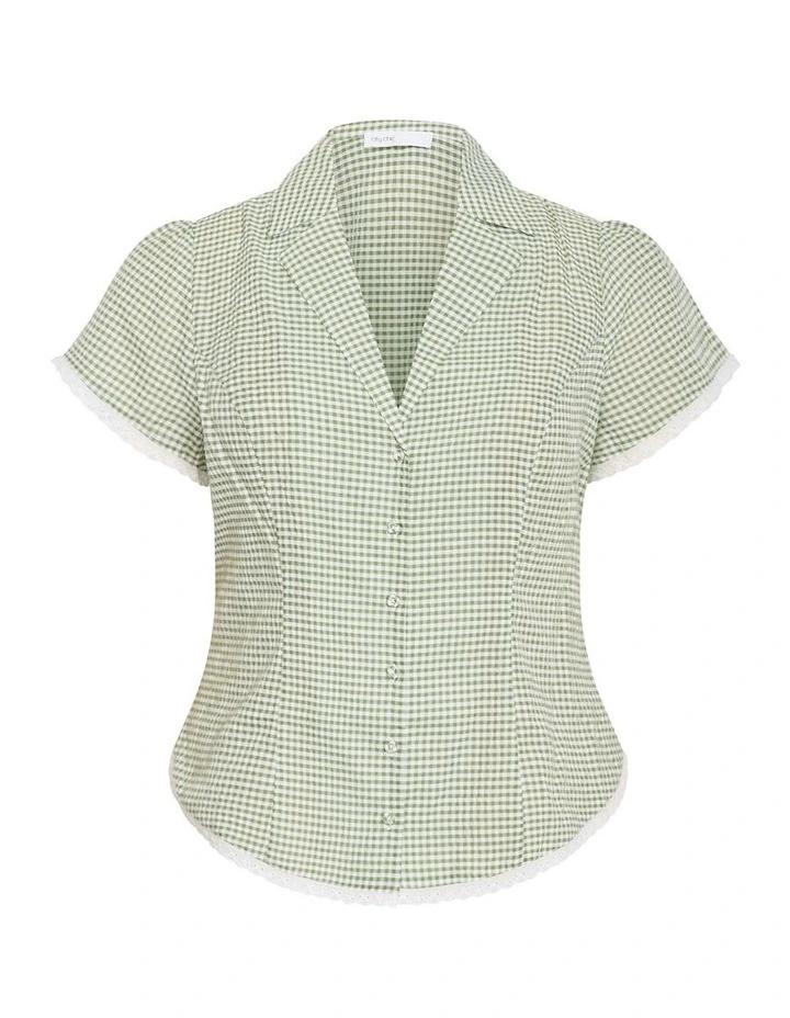 Plus Size Eliza Gingham Shirt in Soft Sage image 3