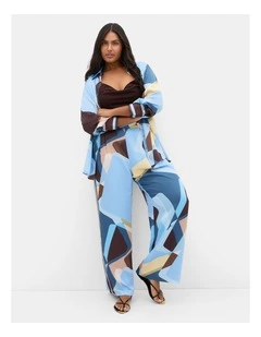 Plus Size Amaya Abstract Print Wide Leg Pant in Blue