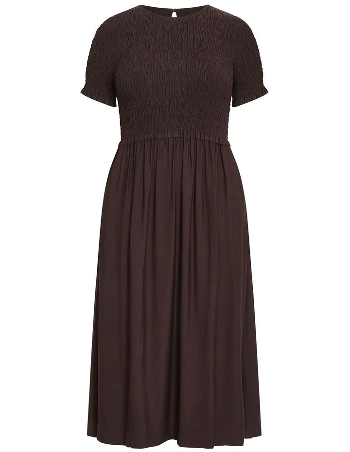 Plus Size Erika Shirred Bodice Dress in Chocolate image 3