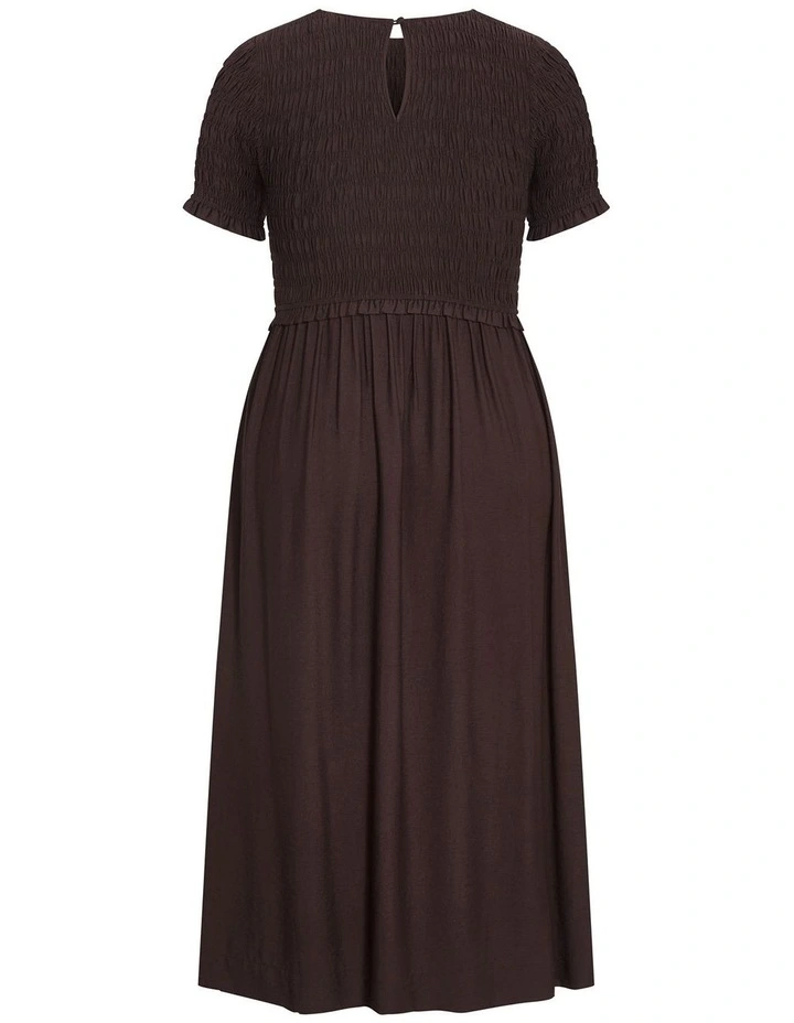 Plus Size Erika Shirred Bodice Dress in Chocolate image 4