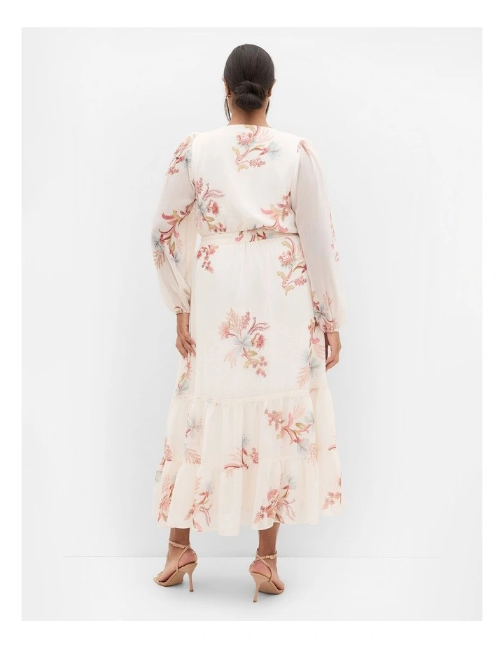 Plus Size Kiki Long Sleeve Print Maxi Dress in Ivory image 2