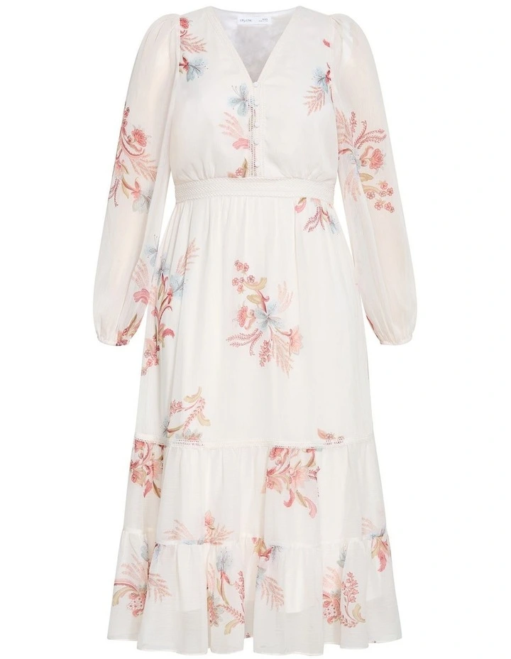 Plus Size Kiki Long Sleeve Print Maxi Dress in Ivory image 3