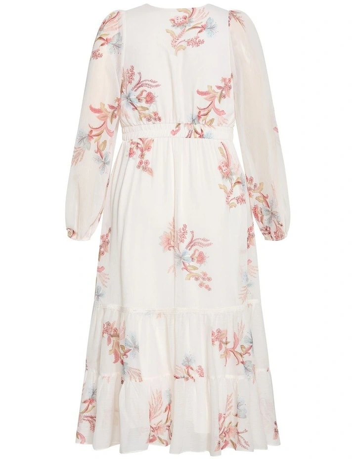 Plus Size Kiki Long Sleeve Print Maxi Dress in Ivory image 4
