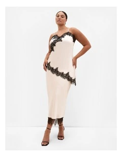Plus Size Orielle Contrast Lace Hem Skirt in Champagne