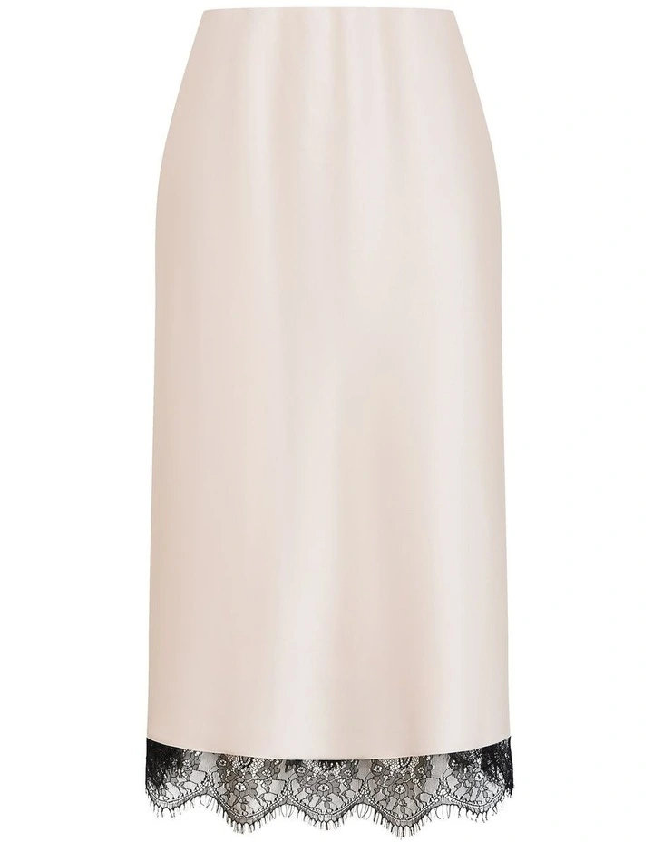 Plus Size Orielle Contrast Lace Hem Skirt in Champagne image 3