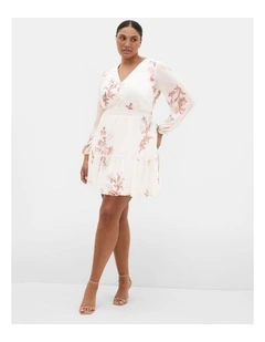 Plus Size Kiki Long Sleeve Print Mini Dress in Ivory