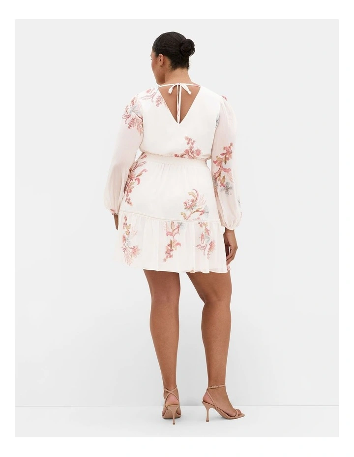 Plus Size Kiki Long Sleeve Print Mini Dress in Ivory image 2