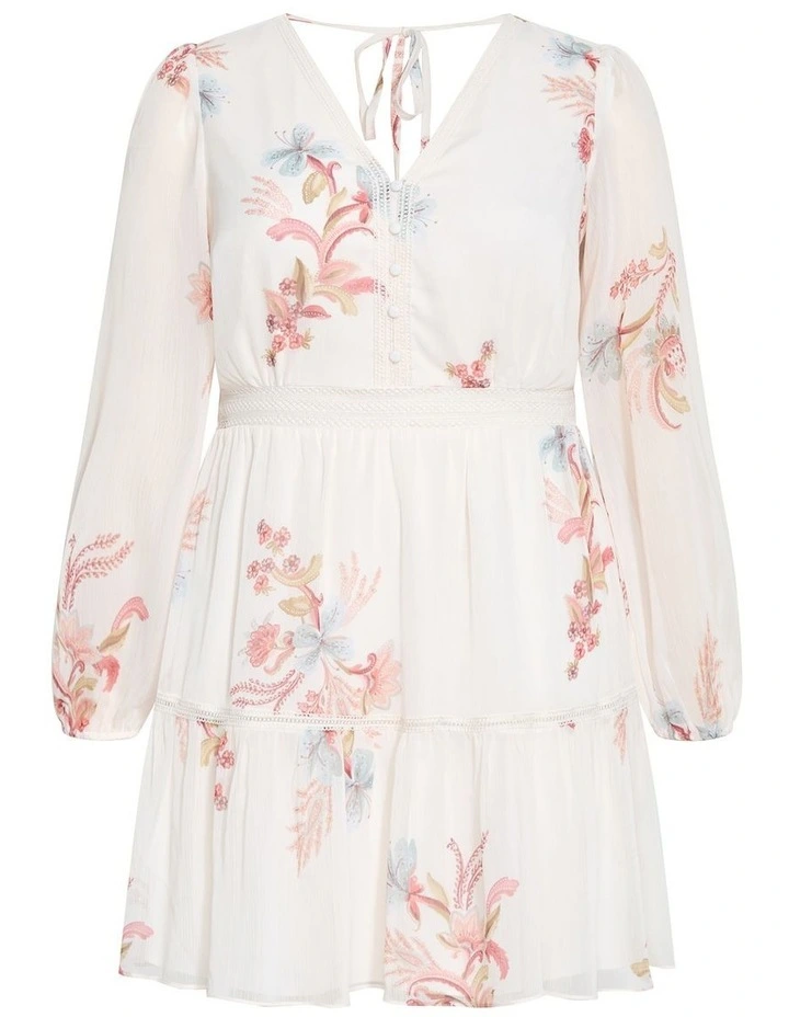 Plus Size Kiki Long Sleeve Print Mini Dress in Ivory image 3