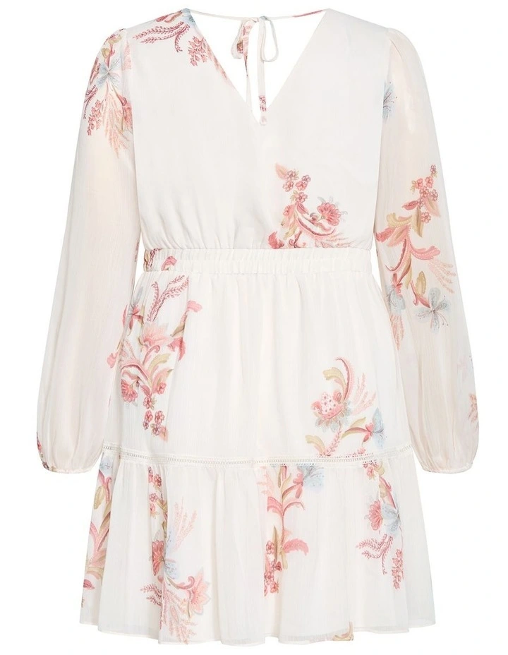 Plus Size Kiki Long Sleeve Print Mini Dress in Ivory image 4