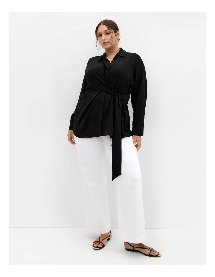 Plus Size Telia Side Tie Shirt in Black image 1