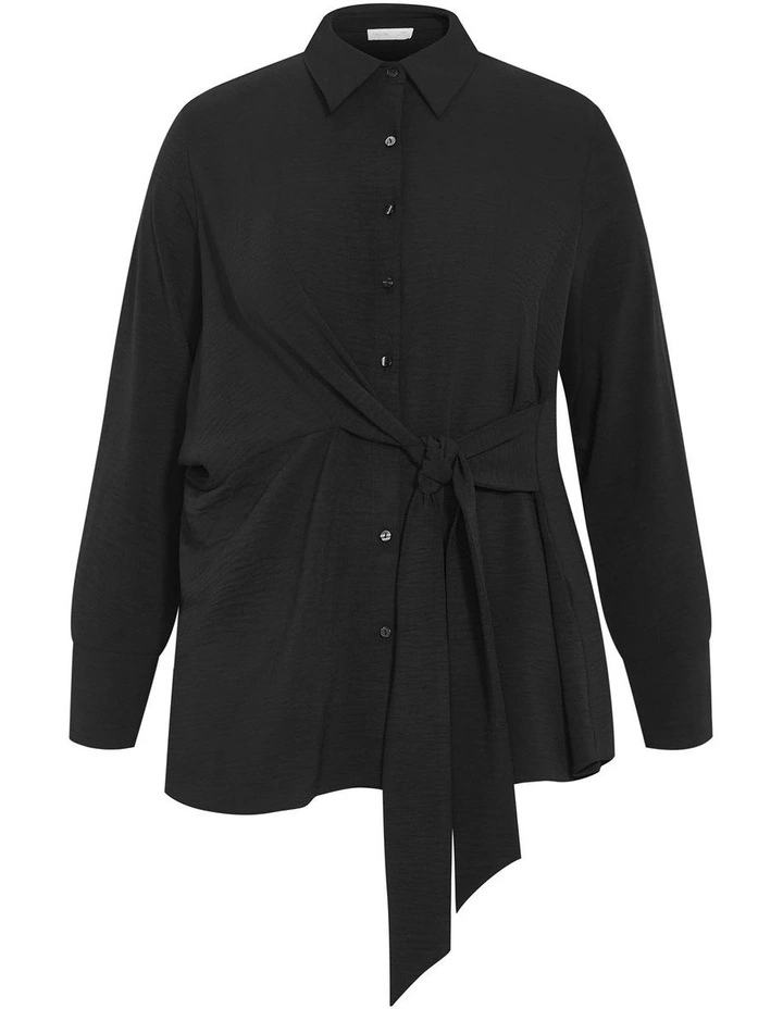 Plus Size Telia Side Tie Shirt in Black image 3