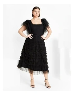 Plus Size Averi Tulle Midi Skirt in Black