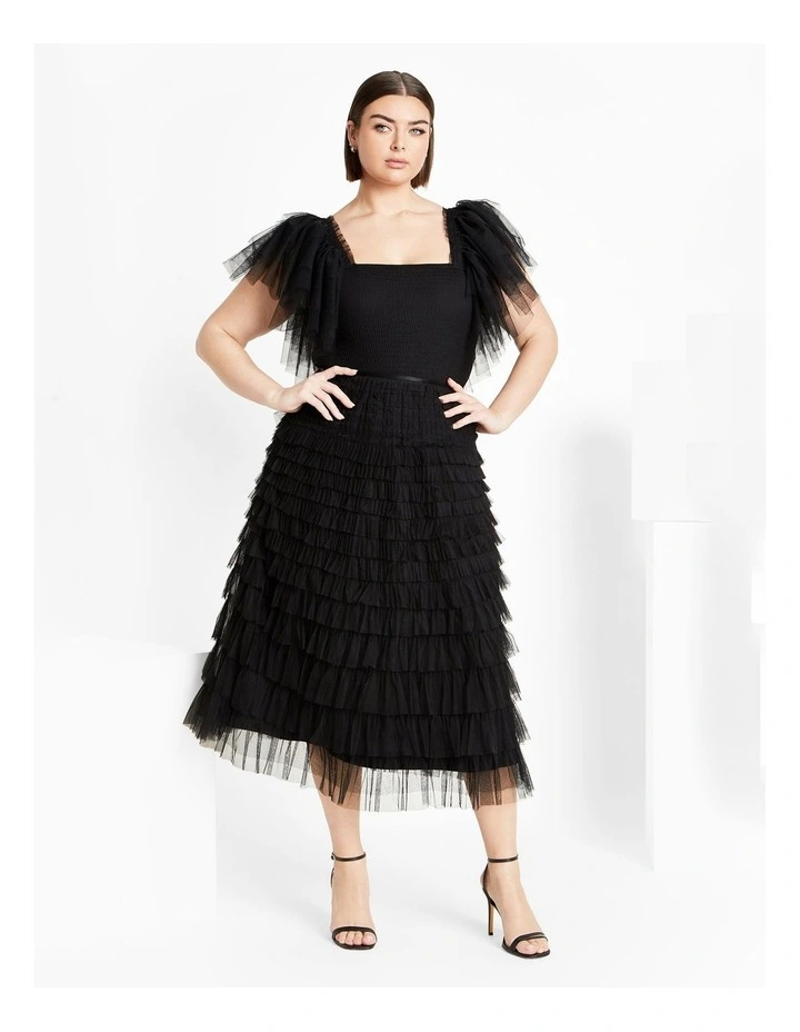 Plus Size Averi Tulle Midi Skirt in Black image 1