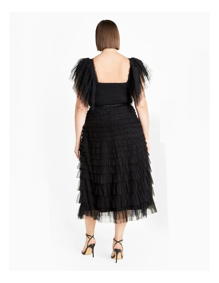 Plus Size Averi Tulle Midi Skirt in Black image 2