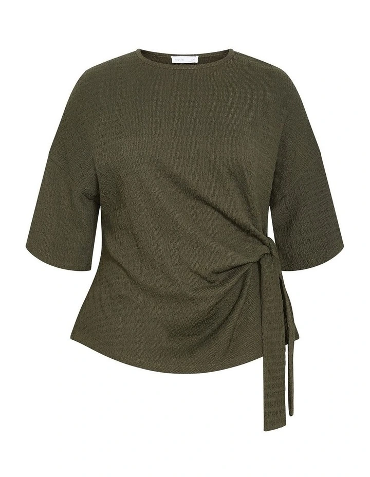 Plus Size Brianna Side Tie Top in Khaki image 3